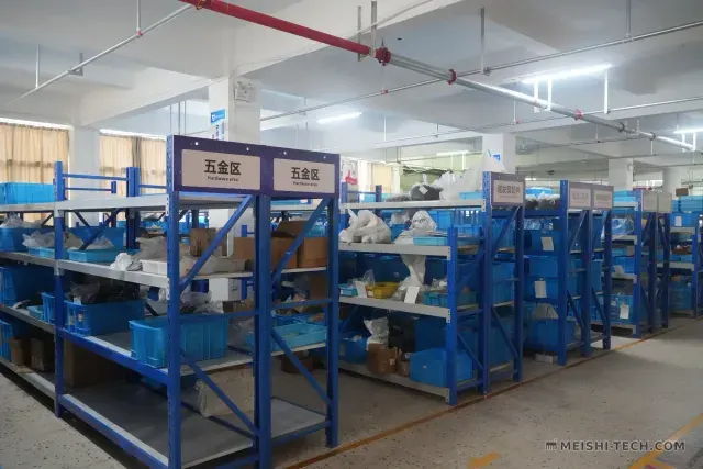 Components warehouse with labelled shelving